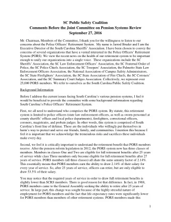 SC Public Safety Coalition  Comments Before the Joint Committee on Pension Systems Review