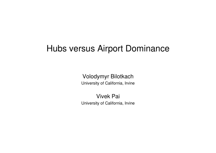 hubs versus airport dominance