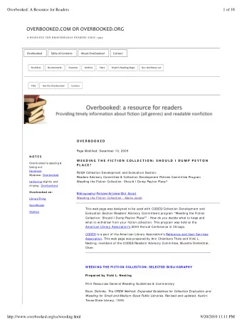 OVERBOOKED.COM OR OVERBOOKED.ORG  A RE S O U RCE  FO R O M NI VO RU O U S  RE AD E RS  S I NCE  1