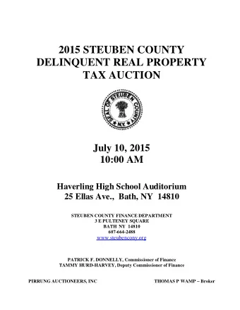2015 STEUBEN COUNTY  DELINQUENT REAL PROPERTY  TAX AUCTION  July 10, 2015  10:00 AM  Haverling High