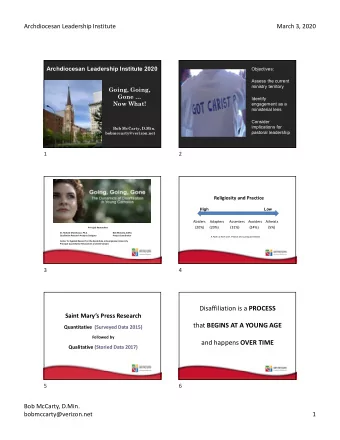 Disaffiliation is a PROCESS  Saint Marys Press Research that BEGINS AT A YOUNG AGE  Quantitative