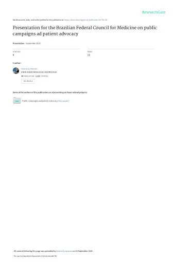 Presentation for the Brazilian Federal Council for Medicine on public  campaigns ad patient