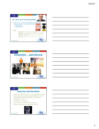 Endorphins pain blocker  CONFIDENTIAL  Exercise and the Brain  Results in increased levels of