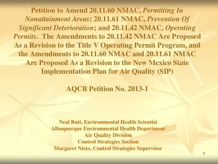 petition to amend 20 11 60 nmac permitting in