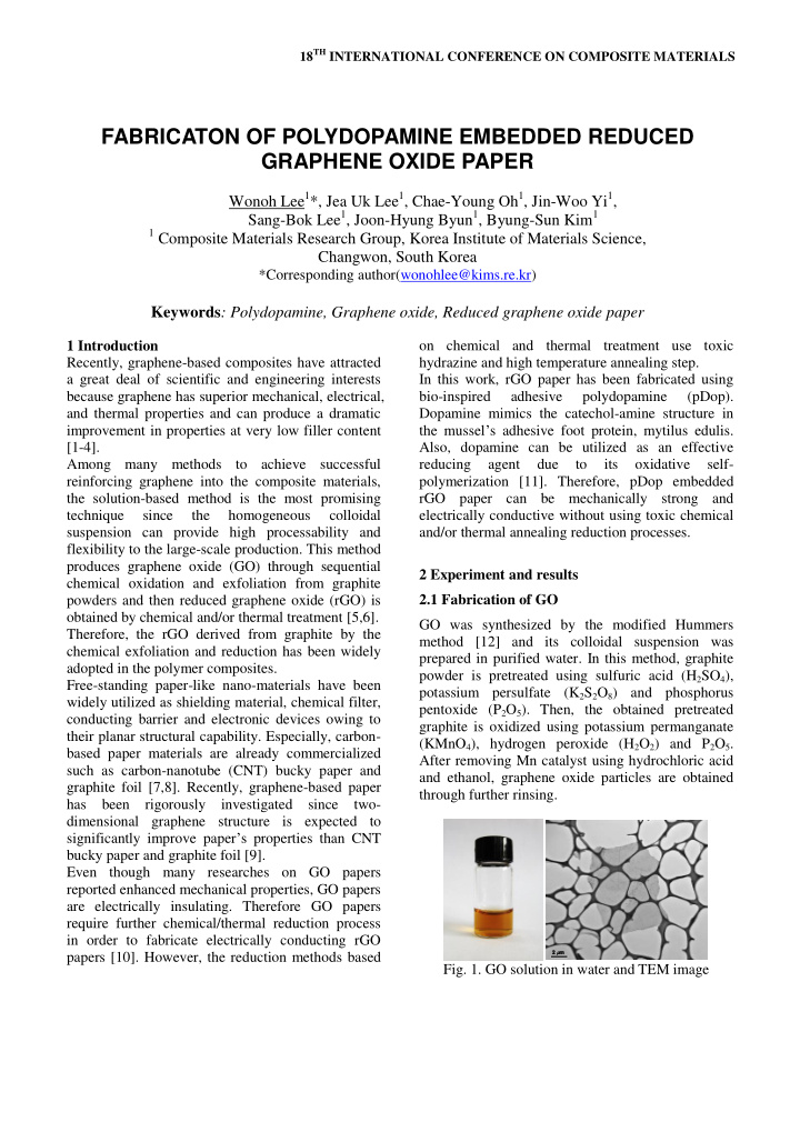 fabricaton of polydopamine embedded reduced graphene