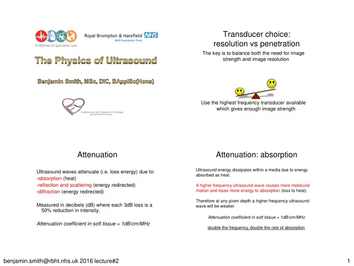 transducer choice resolution vs penetration