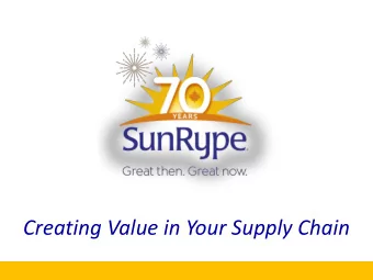 Creating Value in Your Supply Chain  My Approach Today  Very brief background on Sun-Rype