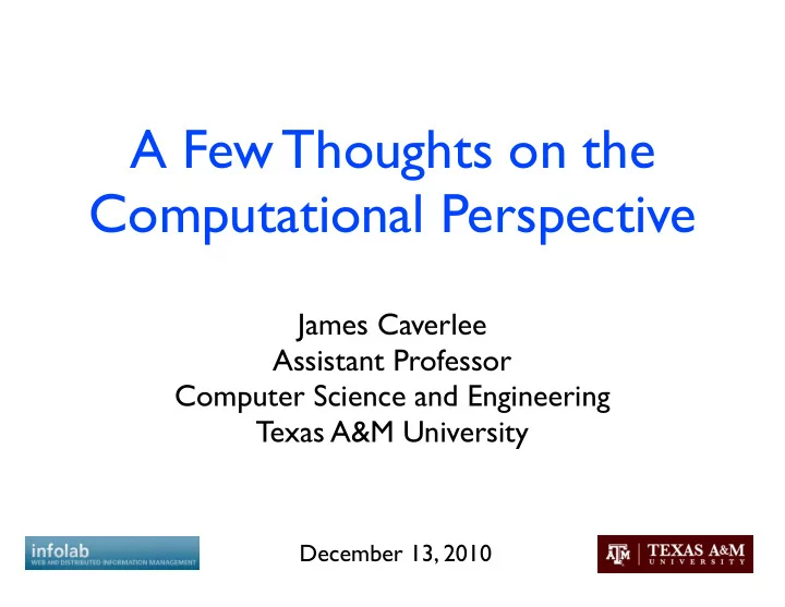a few thoughts on the computational perspective