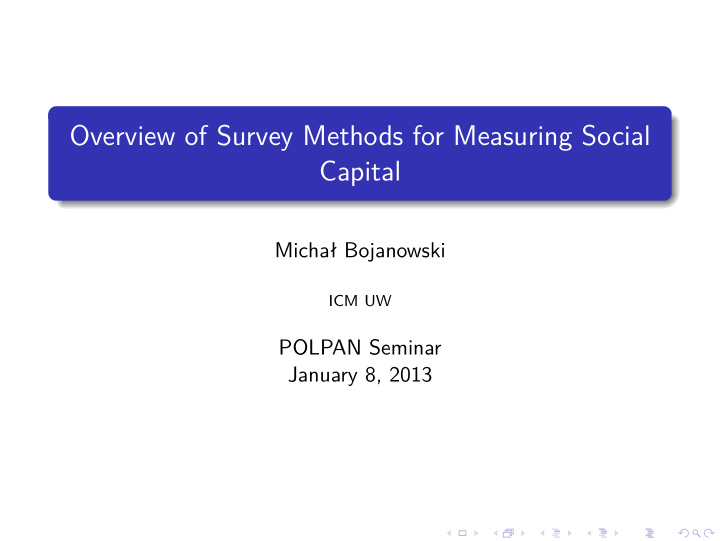 overview of survey methods for measuring social capital
