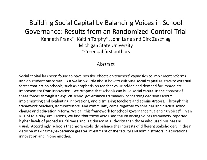 building social capital by balancing voices in school