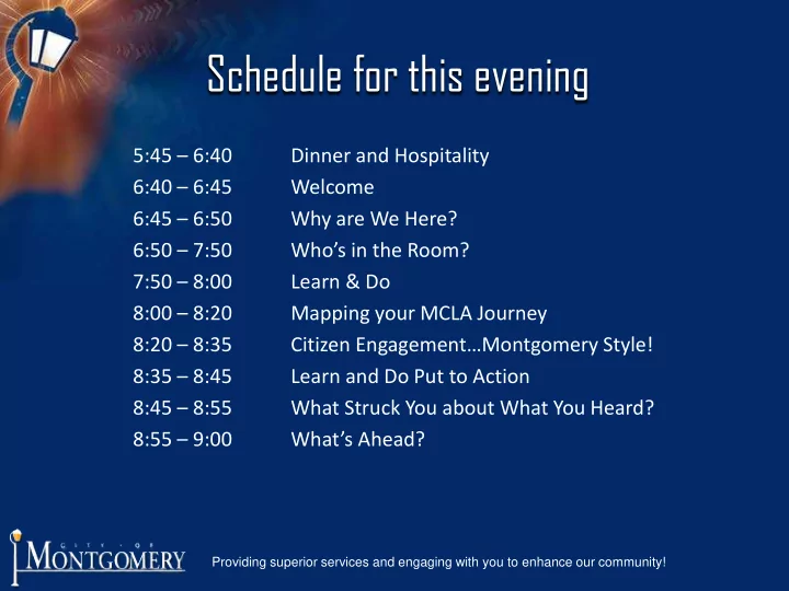 schedule for this evening