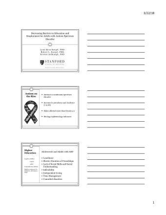 3/22/18    Decreasing Barriers to Education and  Employment for Adults with Autism Spectrum