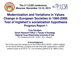 Modernization and Variations in Values  Change in European Societies in 1995-2008:  Test of