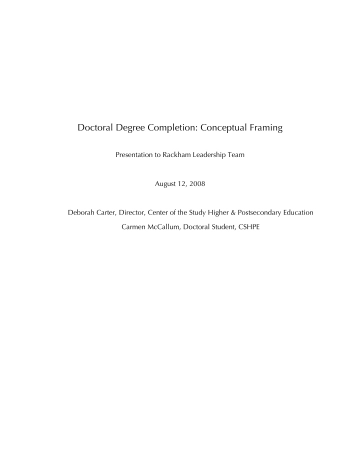 doctoral degree completion conceptual framing
