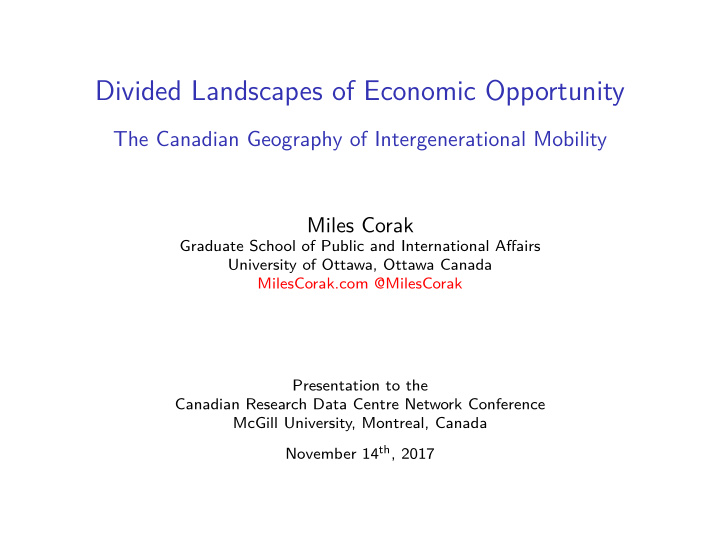 divided landscapes of economic opportunity