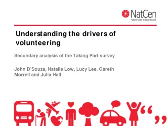 Understanding the drivers of  volunteering  Secondary analysis of the Taking Part survey  John