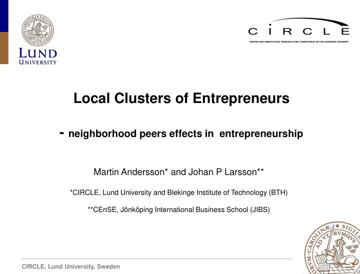 local clusters of entrepreneurs