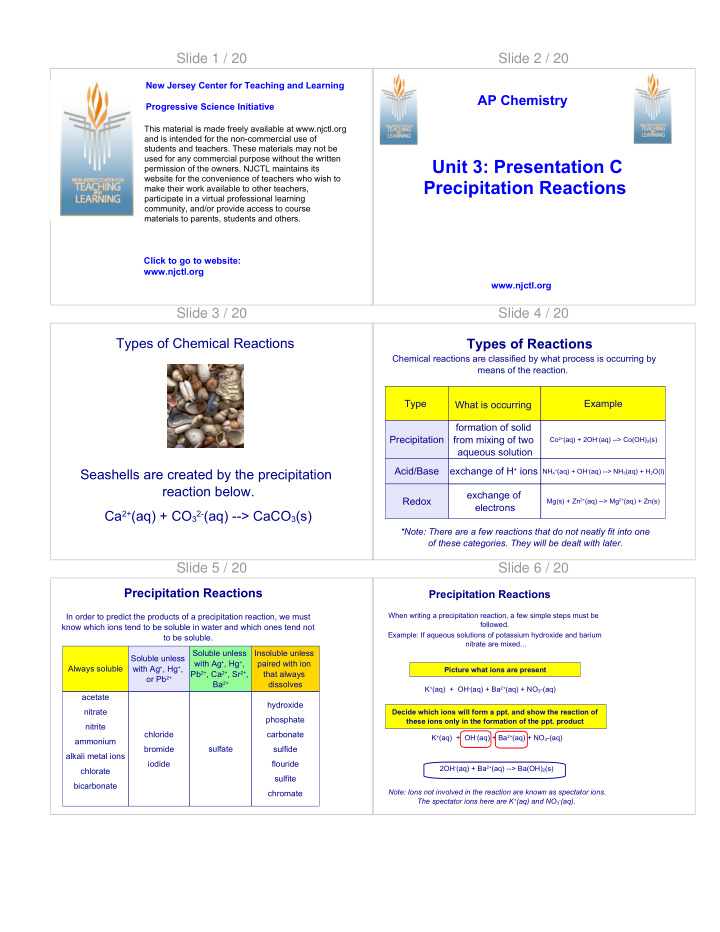 new jersey center for teaching and learning ap chemistry