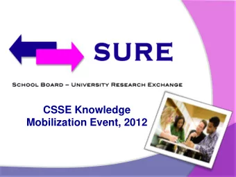 CSSE Knowledge  Mobilization Event, 2012  Welcome! 1. Introductions 2. What is CSSE? 3. What is