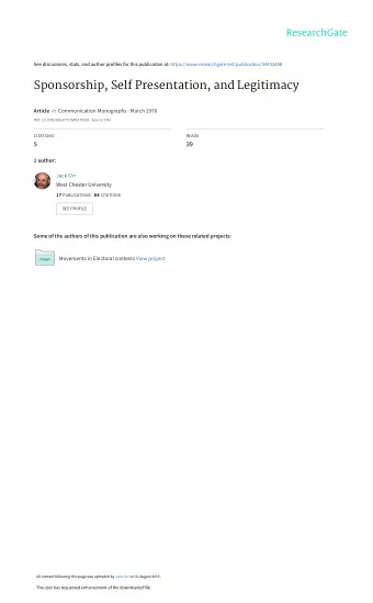 Sponsorship, Self Presentation, and Legitimacy Article in Communication Monographs  March 1976