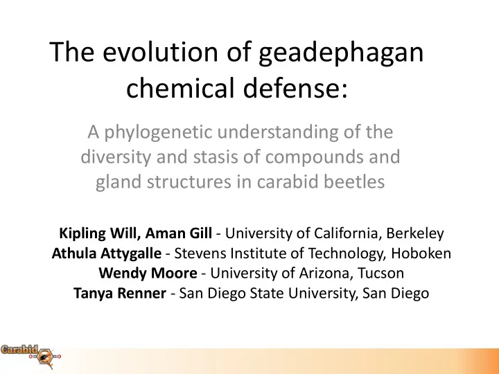 the evolution of geadephagan chemical defense