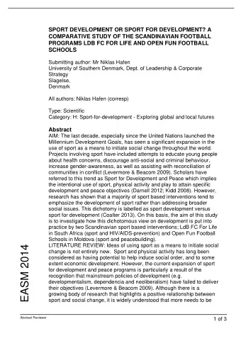 EASM 2014  change is not entirely new.  Sport and physical activity has long been  considered as