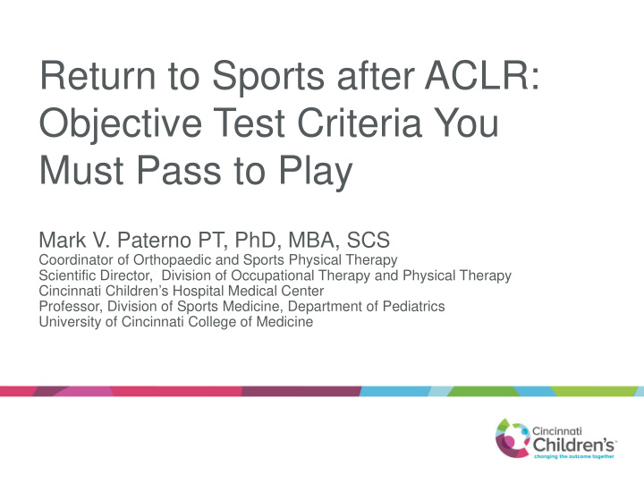 return to sports after aclr objective test criteria you