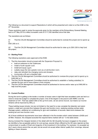 The following is a document to support Resolutions A which will be presented and voted on at the