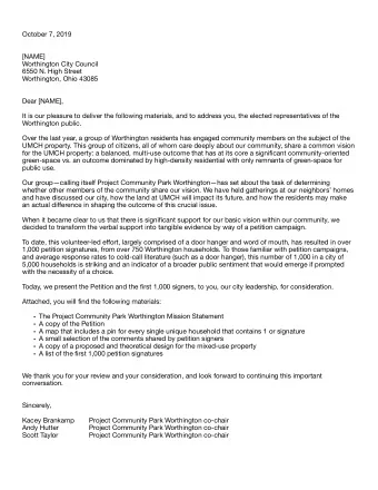 October 7, 2019 [NAME] Worthington City Council 6550 N. High Street Worthington, Ohio 43085 Dear