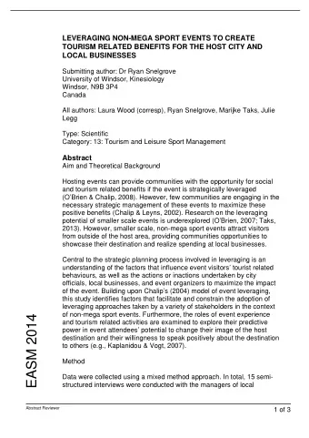 EASM 2014  and tourism related activities are examined to explore their predictive  power in event