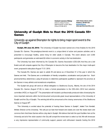 Contact: Laurence Bishop  1020 Ontario Street, Unit 6  Stratford, ON N5A 6Z3  Director of Sport