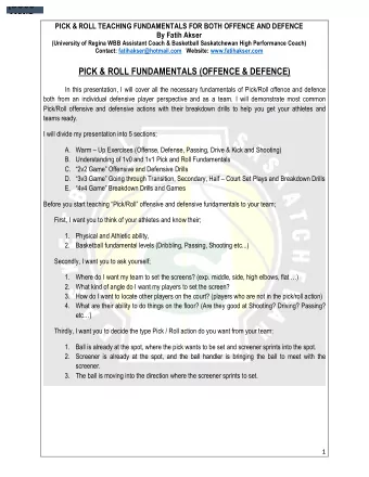 PICK &amp; ROLL FUNDAMENTALS (OFFENCE &amp; DEFENCE)  In this presentation, I will cover all the