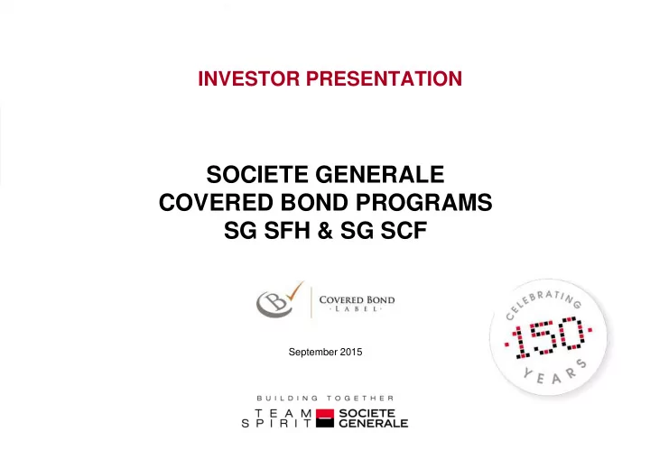 societe generale covered bond programs sg sfh sg scf sg
