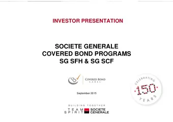 SOCIETE GENERALE  COVERED BOND PROGRAMS  SG SFH &amp; SG SCF  SG SFH &amp; SG SCF  September 2015