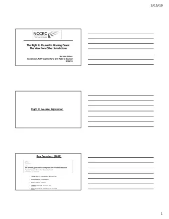 3/15/19  The Right to Counsel in Housing Cases:  The View from Other Jurisdictions  By John Pollock