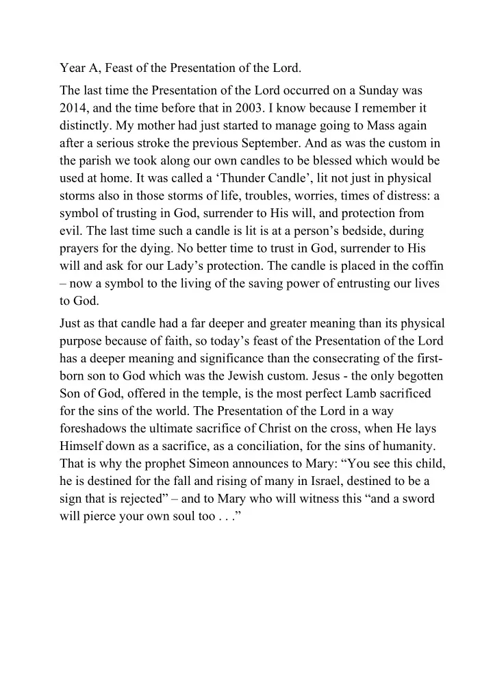 year a feast of the presentation of the lord the last