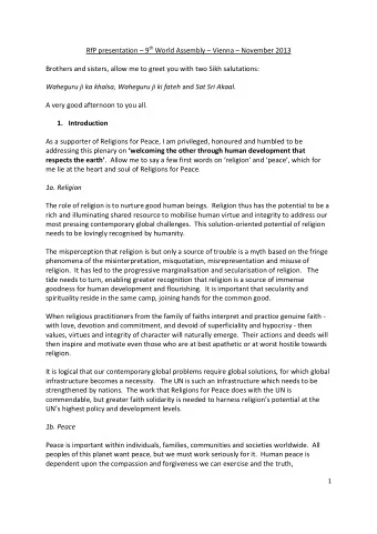 RfP presentation  9 th World Assembly  Vienna  November 2013  Brothers and sisters, allow