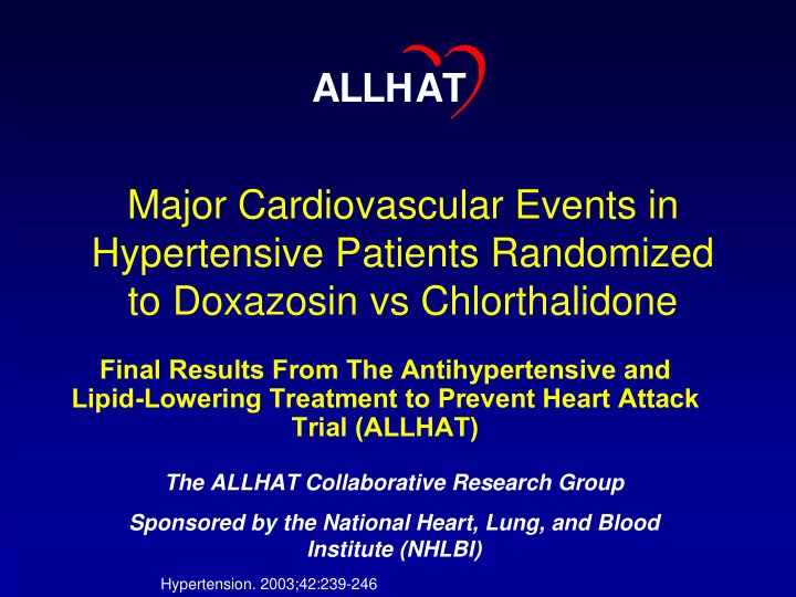 major cardiovascular events in hypertensive patients