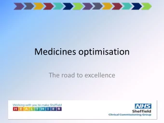 Medicines optimisation  The road to excellence  Workshop  Overview of meds optimisation  Your