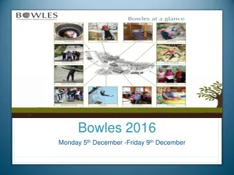 Bowles 2016 Monday 5 th December -Friday 9 th December  School Staff Attending All week : Mon-Wed: