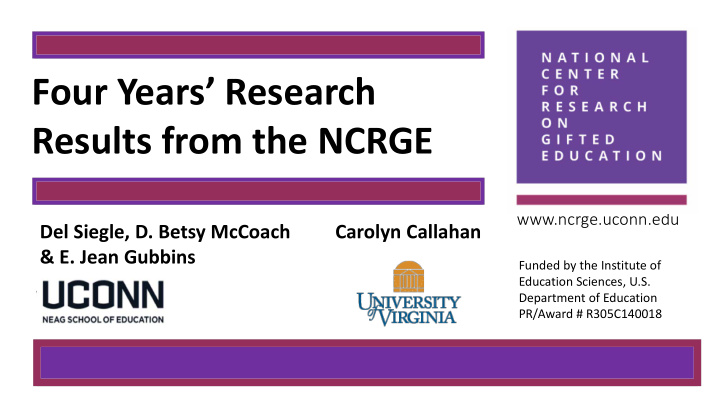 four years research results from the ncrge