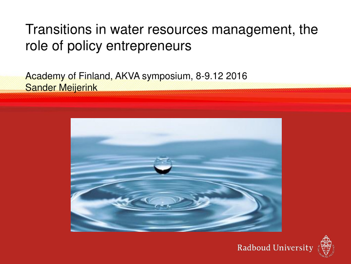 transitions in water resources management the