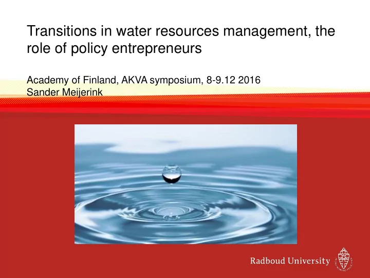 transitions in water resources management the
