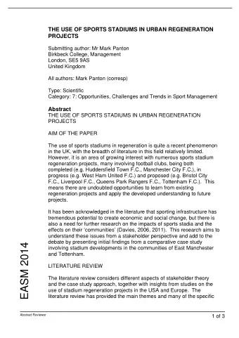EASM 2014  involving stadium developments in the communities of East Manchester  and Tottenham.