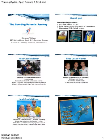 Training Cycles, Sport Science &amp; Dry-Land  Overall goal  Assist sporting parents to: The