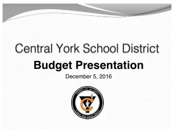 Budget Presentation  December 5, 2016  2016-2017 Current Budget  2017-2018 Preliminary Budget