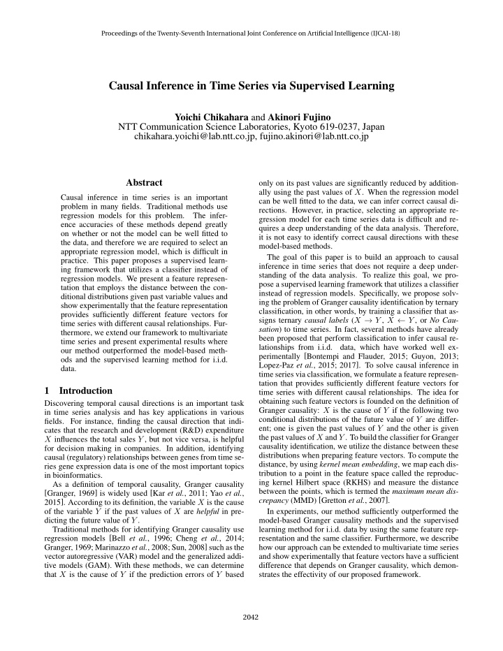 causal inference in time series via supervised learning