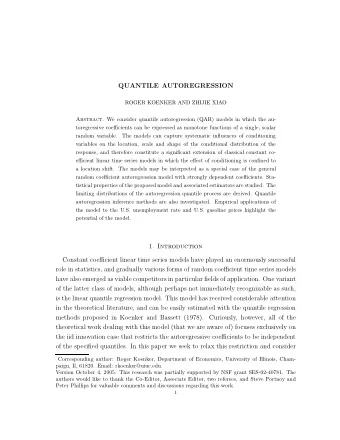 QUANTILE AUTOREGRESSION  ROGER KOENKER AND ZHIJIE XIAO Abstract. We consider quantile