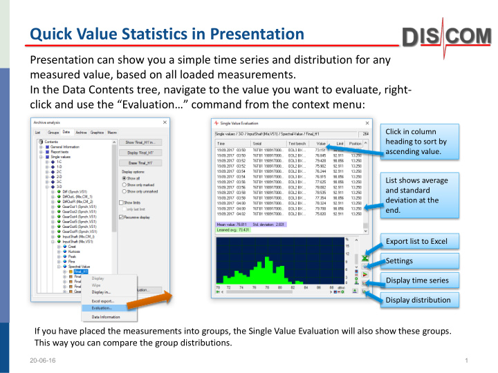 quick value statistics in presentation