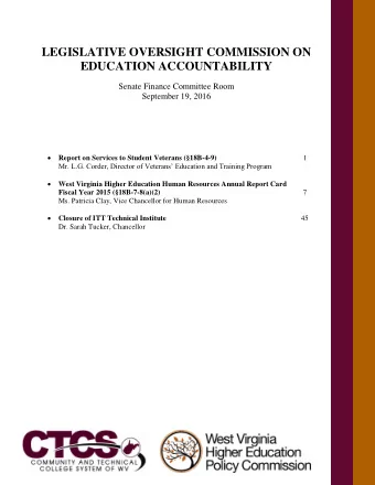 LEGISLATIVE OVERSIGHT COMMISSION ON EDUCATION ACCOUNTABILITY  Senate Finance Committee Room